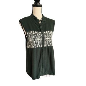 Christopher & Banks Lambs Wool Blend Winter Zipper Snowflake Vest. Sz. L